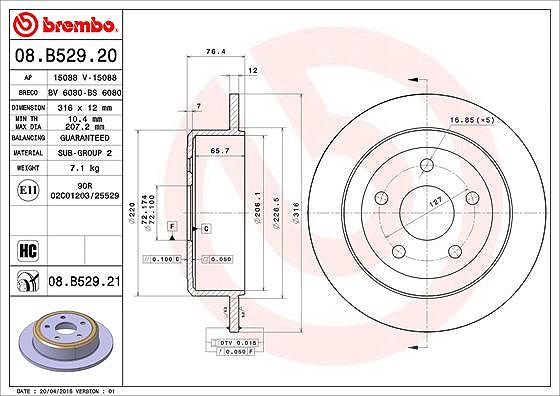 Brembo Bremsscheibe [Hersteller-Nr. 08.B529.21] für Jeep