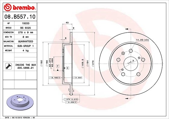 Brembo Bremsscheibe [Hersteller-Nr. 08.B557.10] für Fiat, Suzuki