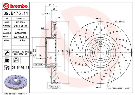 Brembo 1x Bremsscheibe [Hersteller-Nr. 09.B475.11] für Mercedes-Benz