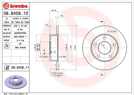 Brembo Bremsscheibe [Hersteller-Nr. 08.8408.11] für VW, Audi