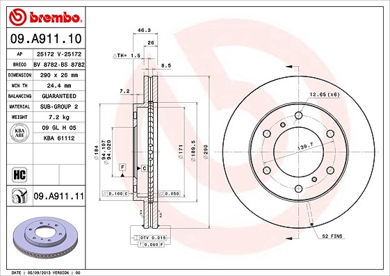 Brembo Bremsscheibe Vorderachse Belüftet [Hersteller-Nr. 09.A911.11] für Mitsubishi