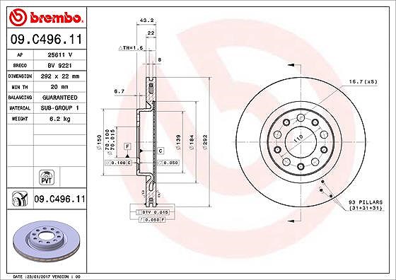 Brembo Bremsscheibe [Hersteller-Nr. 09.C496.11] für Alfa Romeo