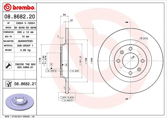 Brembo Bremsscheibe [Hersteller-Nr. 08.8682.21] für Citroën, Ds, Ds (capsa), Peugeot