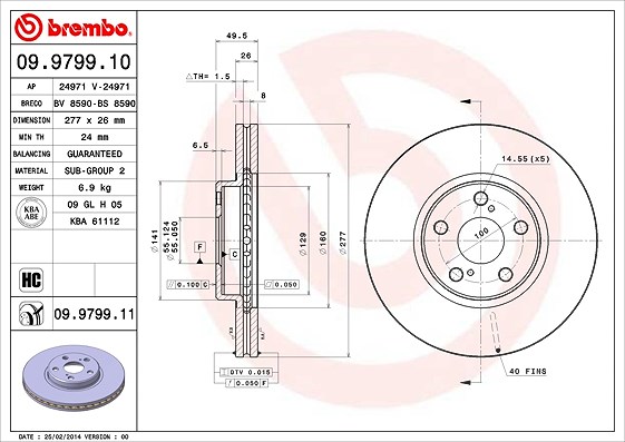 Brembo Bremsscheibe [Hersteller-Nr. 09.9799.11] für Toyota