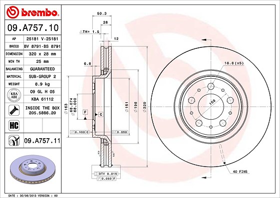 Brembo Bremsscheibe [Hersteller-Nr. 09.A757.11] für Volvo