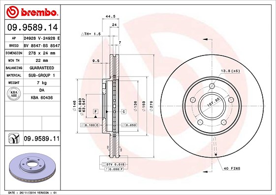 Brembo Bremsscheibe [Hersteller-Nr. 09.9589.11] für Ford