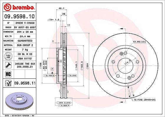 Brembo Bremsscheibe [Hersteller-Nr. 09.9598.11] für Hyundai