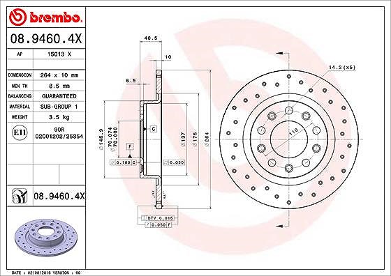 Brembo Bremsscheibe [Hersteller-Nr. 08.9460.4X] für Alfa Romeo