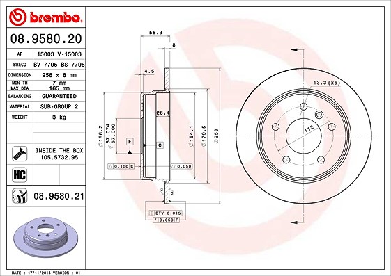 Brembo Bremsscheibe [Hersteller-Nr. 08.9580.21] für Mercedes-Benz