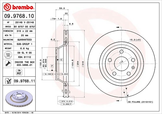 Brembo Bremsscheibe [Hersteller-Nr. 09.9768.11] für Audi