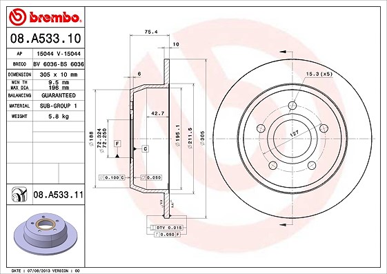 Brembo Bremsscheibe [Hersteller-Nr. 08.A533.11] für Jeep