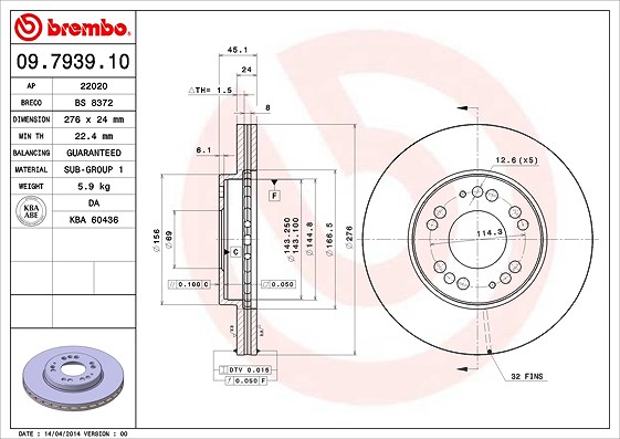 Brembo Bremsscheibe [Hersteller-Nr. 09.7939.10] für Mitsubishi, Dodge