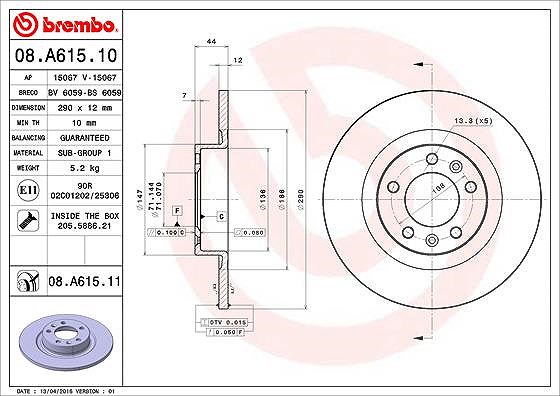 Brembo Bremsscheibe [Hersteller-Nr. 08.A615.11] für Peugeot