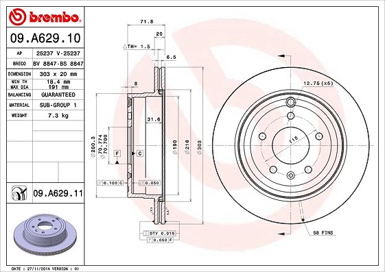 Brembo Bremsscheibe [Hersteller-Nr. 09.A629.11] für Opel, Vauxhall, Chevrolet