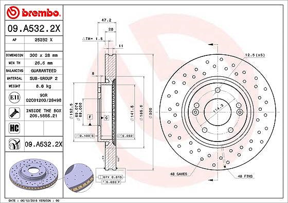 Brembo Bremsscheibe [Hersteller-Nr. 09.A532.2X] für Hyundai, Kia