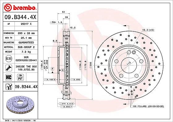 Brembo Bremsscheibe Vorderachse Belüftet [Hersteller-Nr. 09.B344.4X] für Mercedes-Benz