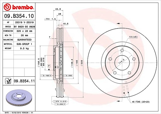 Brembo 1x Bremsscheibe [Hersteller-Nr. 09.B354.11] für Nissan, Renault