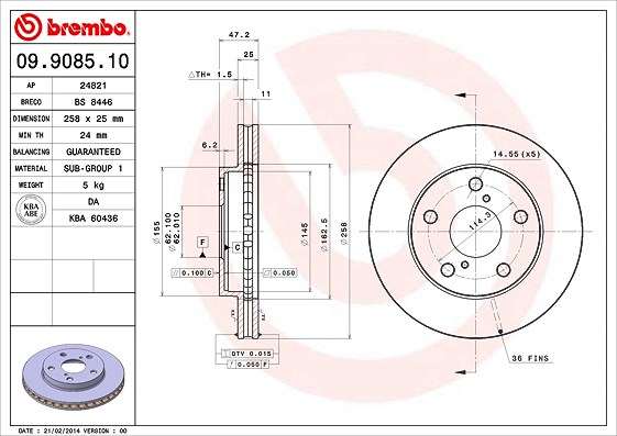 Brembo Bremsscheibe [Hersteller-Nr. 09.9085.10] für Toyota