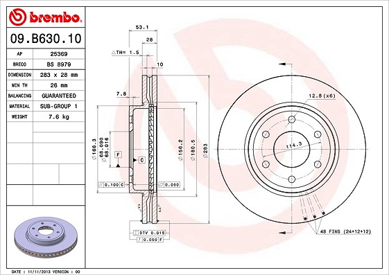 Brembo Bremsscheibe [Hersteller-Nr. 09.B630.10] für Nissan
