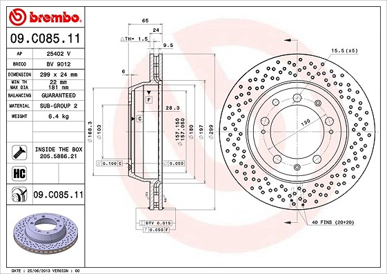 Brembo Bremsscheibe [Hersteller-Nr. 09.C085.11] für Porsche