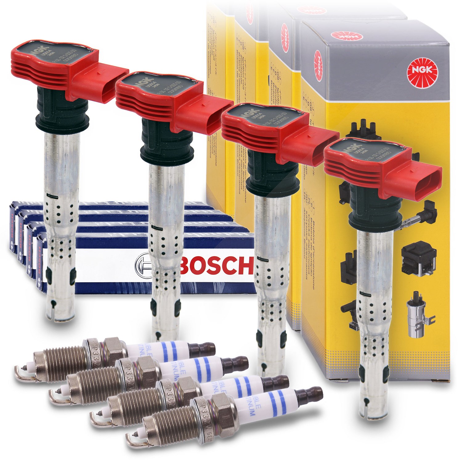 Ngk 4x Zündspule + 4x Zündkerze [Hersteller-Nr. 40208052] für Audi