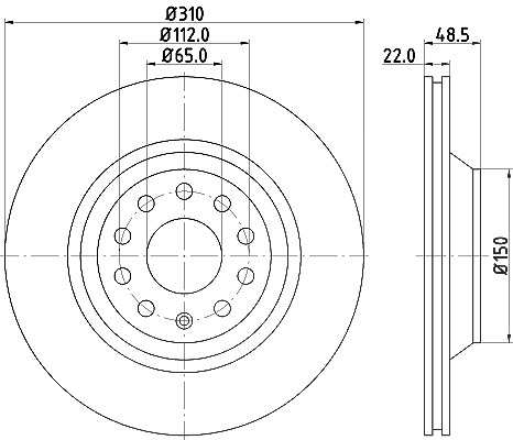 Hella Bremsscheibe Hinterachse Belüftet [Hersteller-Nr. 8DD355112-121] für Audi, VW, Skoda, Seat, Cupra