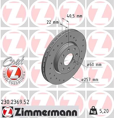 Zimmermann Bremsscheibe Vorderachse Belüftet [Hersteller-Nr. 230.2369.52] für Vauxhall, Opel, Fiat