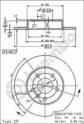 Brembo Bremsscheibe Hinterachse Voll [Hersteller-Nr. 08.7627.75] für Chevrolet, Vauxhall, Opel