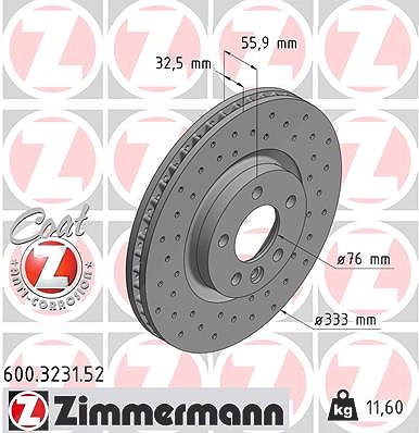 Zimmermann 1x Sport-Bremsscheibe belüftet vorne [Hersteller-Nr. 600.3231.52] für VW