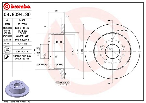 Brembo Bremsscheibe [Hersteller-Nr. 08.8094.30] für Vauxhall, Peugeot, Opel, Citroën, Fiat