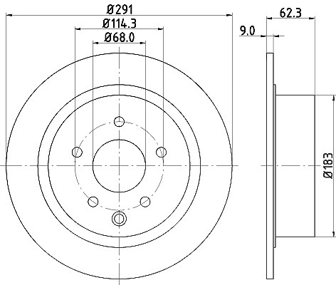 Hella Bremsscheibe Hinterachse Voll [Hersteller-Nr. 8DD355122-421] für Nissan