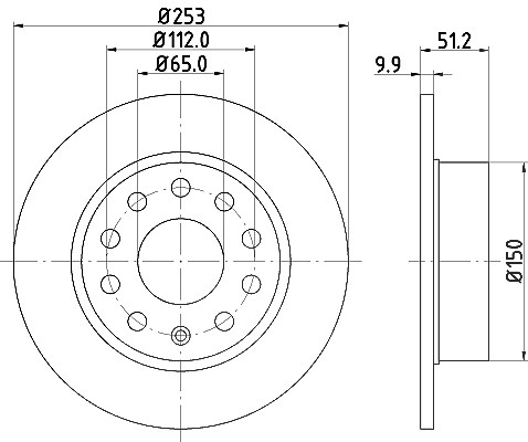 Hella Bremsscheibe Hinterachse Voll [Hersteller-Nr. 8DD355109-601] für Seat, Audi, Skoda, VW