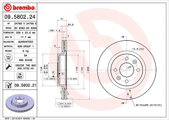 Brembo Bremsscheibe [Hersteller-Nr. 09.5802.21] für Lada, Dacia, Nissan, Renault