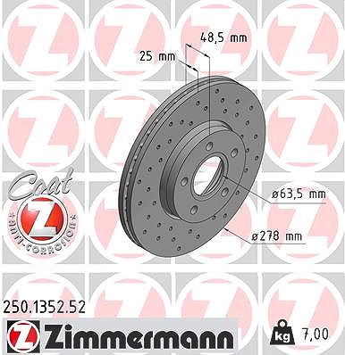Zimmermann Bremsscheibe [Hersteller-Nr. 250.1352.52] für Volvo, Ford