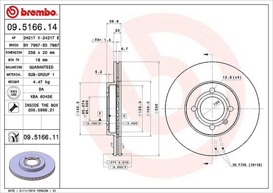 Brembo Bremsscheibe [Hersteller-Nr. 09.5166.11] für Seat, VW