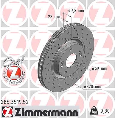 Zimmermann Bremsscheibe Vorderachse belüftet [Hersteller-Nr. 285.3519.52] für Kia, Hyundai