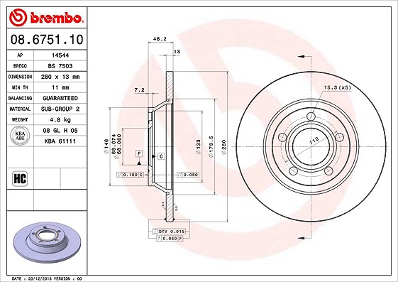 Brembo Bremsscheibe [Hersteller-Nr. 08.6751.10] für Audi