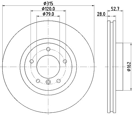 Hella 1x Bremsscheibe Vorderachse Belüftet Links [Hersteller-Nr. 8DD355104-091] für Wiesmann, BMW