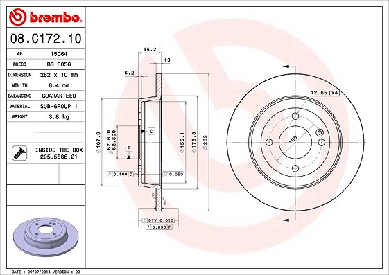 Brembo Bremsscheibe [Hersteller-Nr. 08.C172.10] für Hyundai, Kia