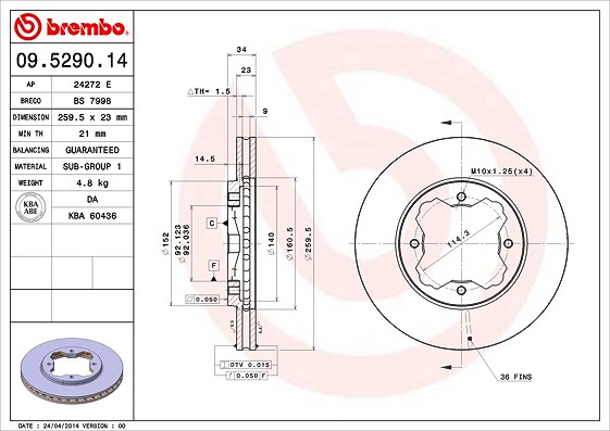 Brembo Bremsscheibe [Hersteller-Nr. 09.5290.14] für Honda