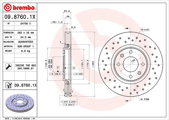 Brembo Bremsscheibe [Hersteller-Nr. 09.8760.1X] für Opel, Peugeot, Citroën, Vauxhall