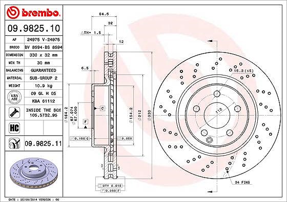 Brembo 1x Bremsscheibe [Hersteller-Nr. 09.9825.11] für Mercedes-Benz