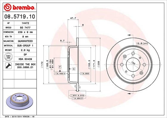 Brembo Bremsscheibe Hinterachse Voll [Hersteller-Nr. 08.5719.10] für Honda