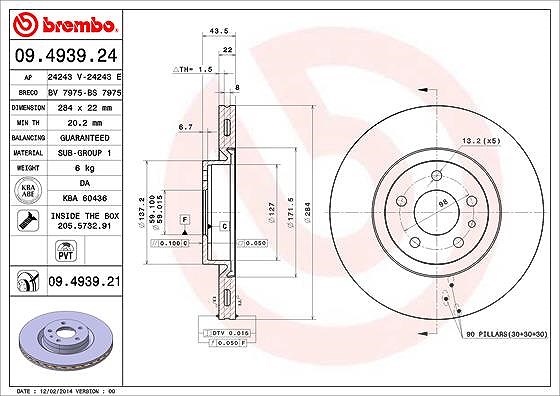 Brembo Bremsscheibe [Hersteller-Nr. 09.4939.21] für Vauxhall, Opel, Fiat, Alfa Romeo, Lancia