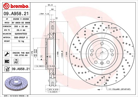 Brembo 1x Bremsscheibe [Hersteller-Nr. 09.A958.21] für Mercedes-Benz