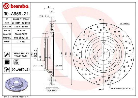 Brembo Bremsscheibe [Hersteller-Nr. 09.A959.21] für Mercedes-Benz