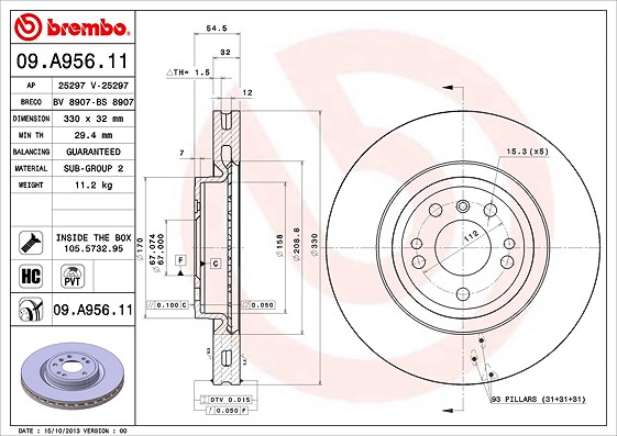 Brembo 1x Bremsscheibe [Hersteller-Nr. 09.A956.11] für Mercedes-Benz
