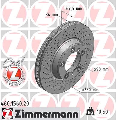 Zimmermann 1x Bremsscheibe belüftet vorne links [Hersteller-Nr. 460.1560.20] für Porsche