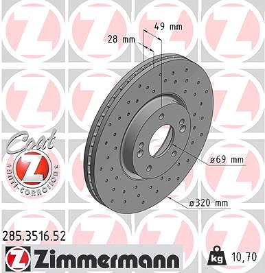 Zimmermann Bremsscheibe Vorderachse Belüftet [Hersteller-Nr. 285.3516.52] für Kia, Hyundai