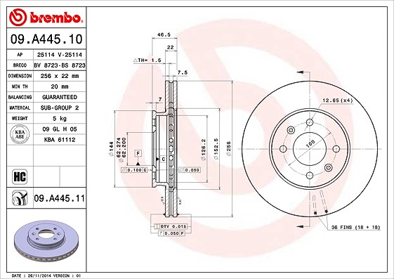 Brembo Bremsscheibe [Hersteller-Nr. 09.A445.11] für Kia, Hyundai